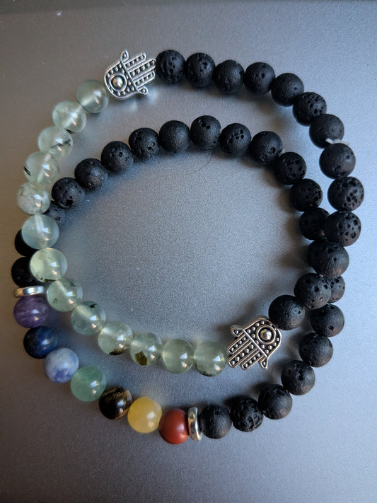 Prehnite and Chakra Crystal Bracelet Stack